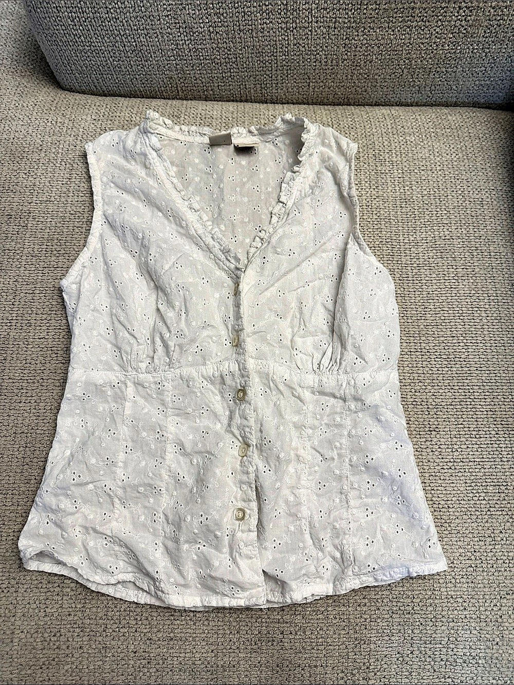 Johnny Cotton White Cotton Eyelet Blouse Size XS Like New